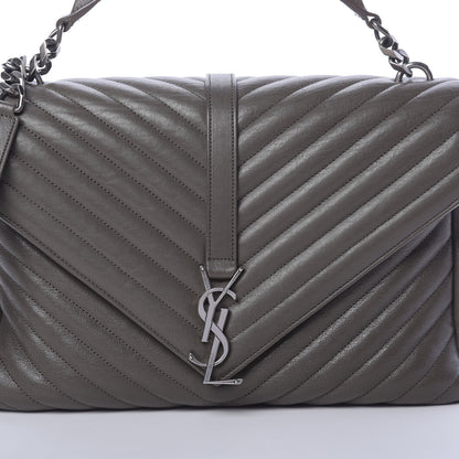 Saint Laurent Sheepskin Matelasse Chevron Monogram Large College Satchel Dark Anthracite 8 of 13