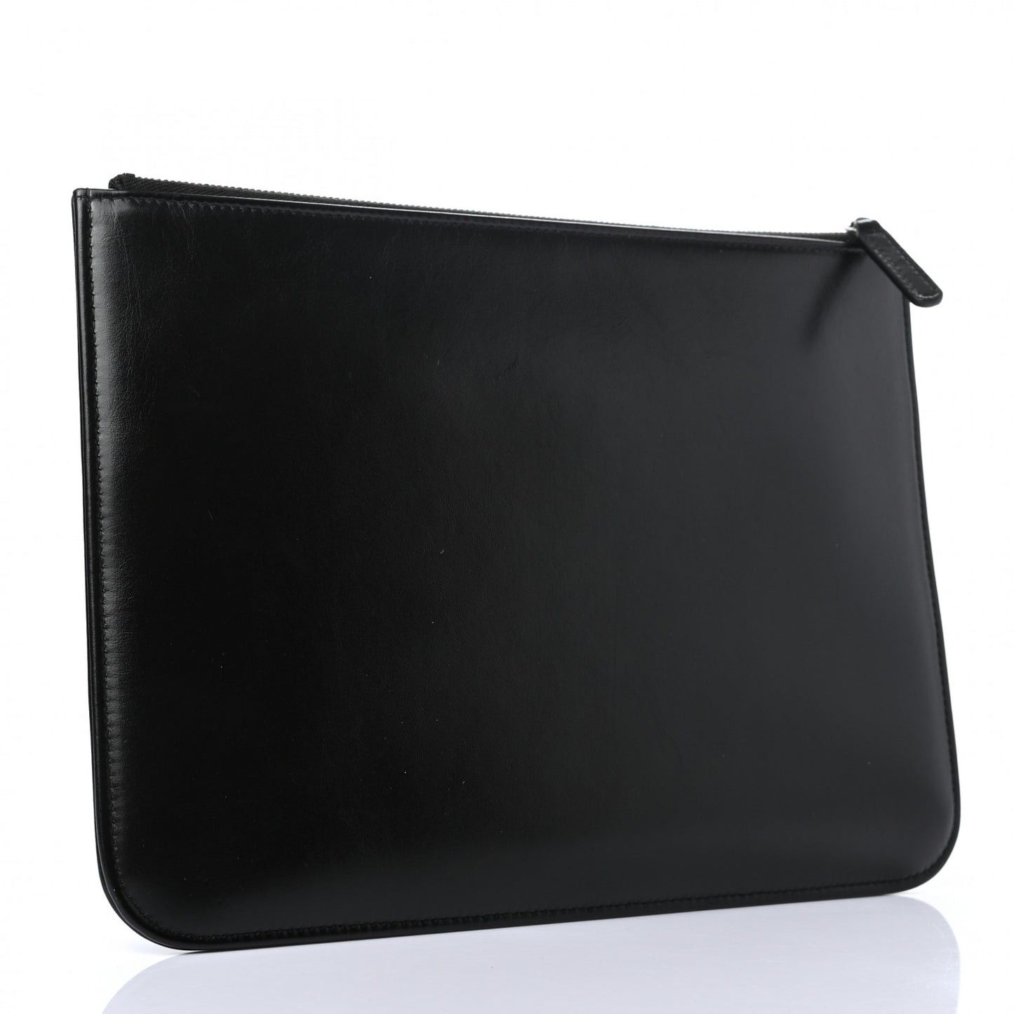 Shiny Calfskin Crystal Pearl Logo Cosmetic Case Black