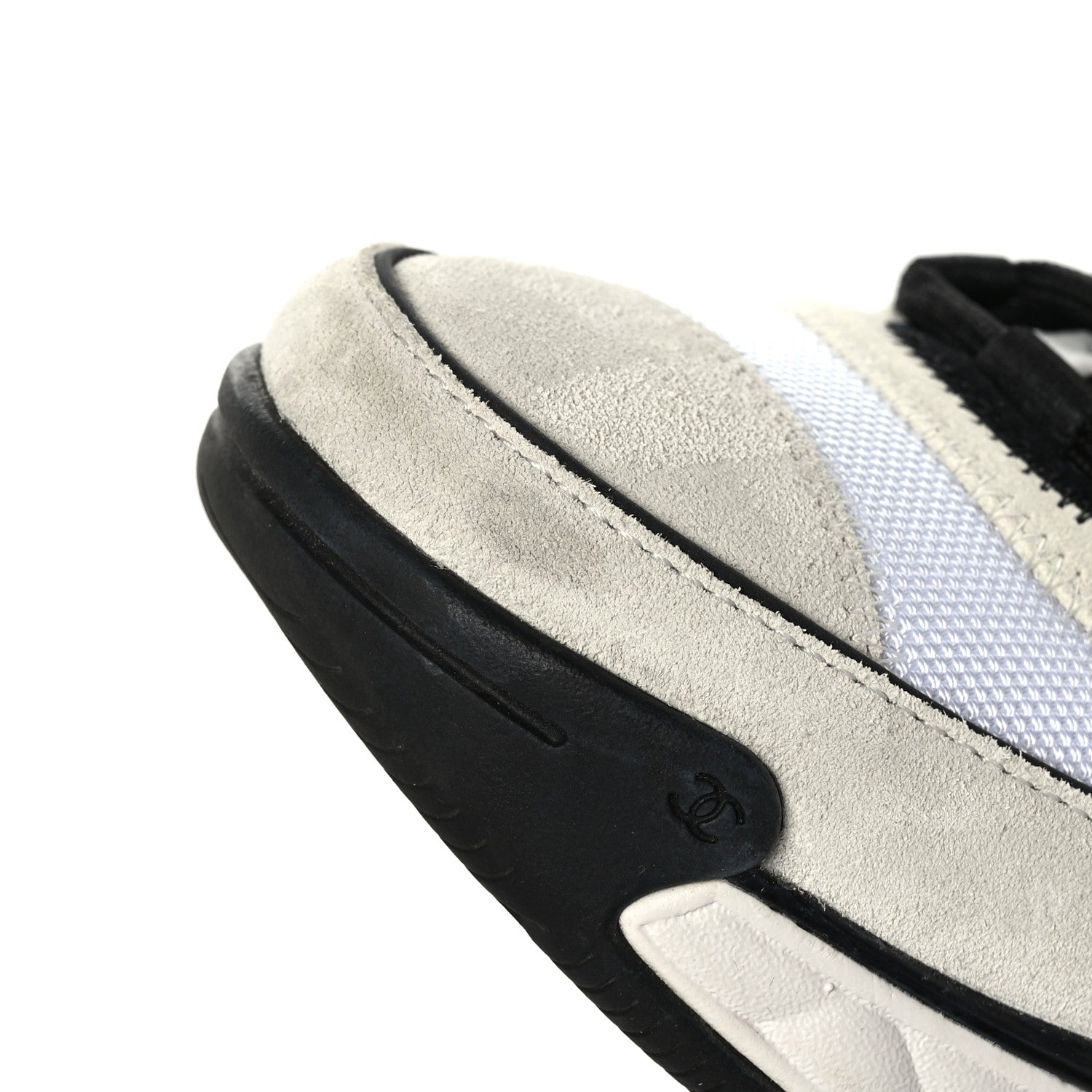 Chanel Velvet Calfskin Mixed Fibers CC Sneakers 38 White Black 9 of 10