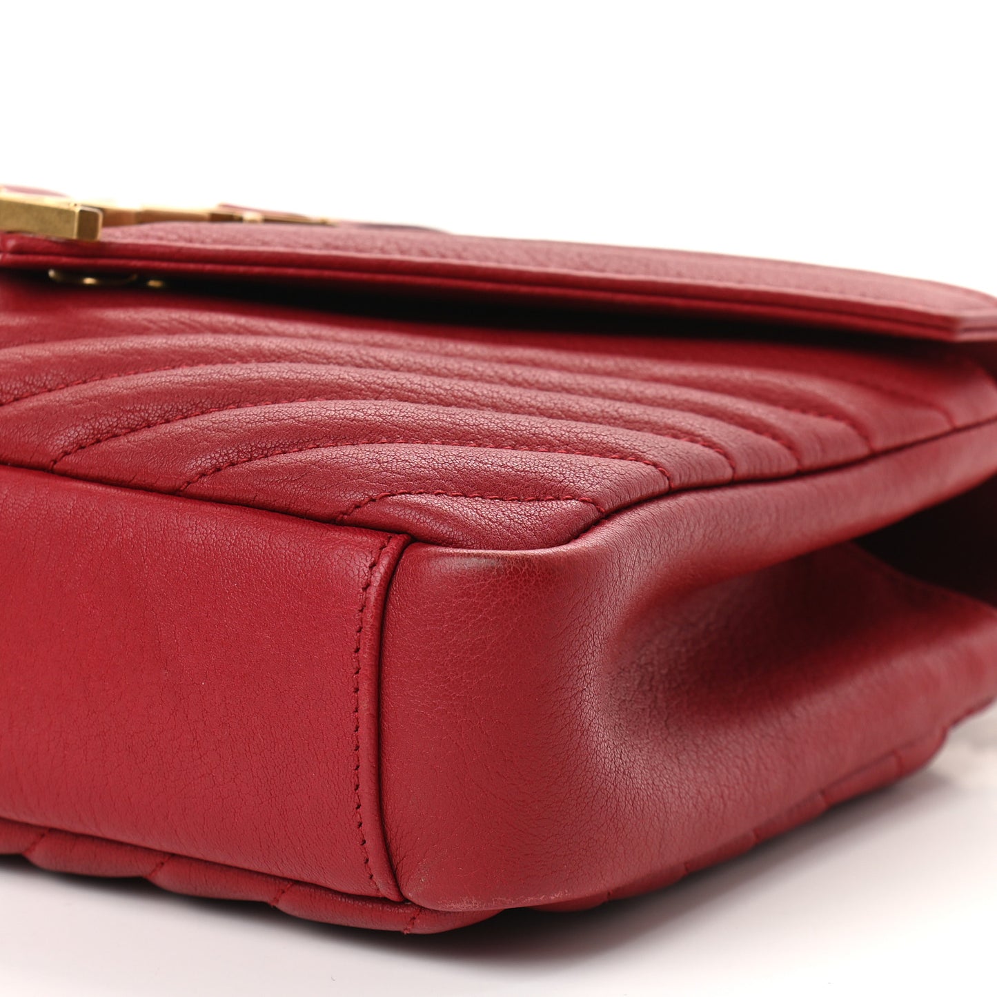 Sheepskin Matelasse Chevron Monogram Medium College Bag Lipstick Red