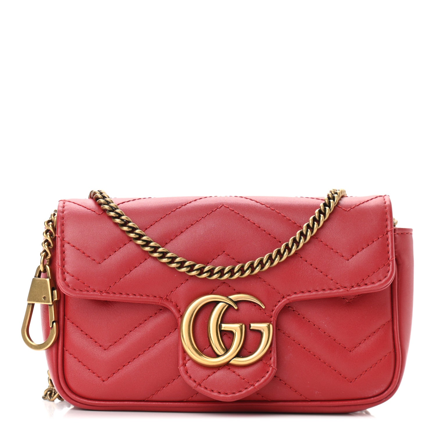 Gucci Calfskin Matelasse Super Mini GG Marmont Shoulder Bag Hibiscus Red 1 of 13