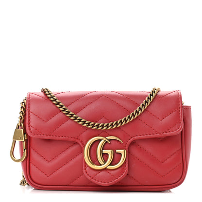 Gucci Calfskin Matelasse Super Mini GG Marmont Shoulder Bag Hibiscus Red 1 of 13