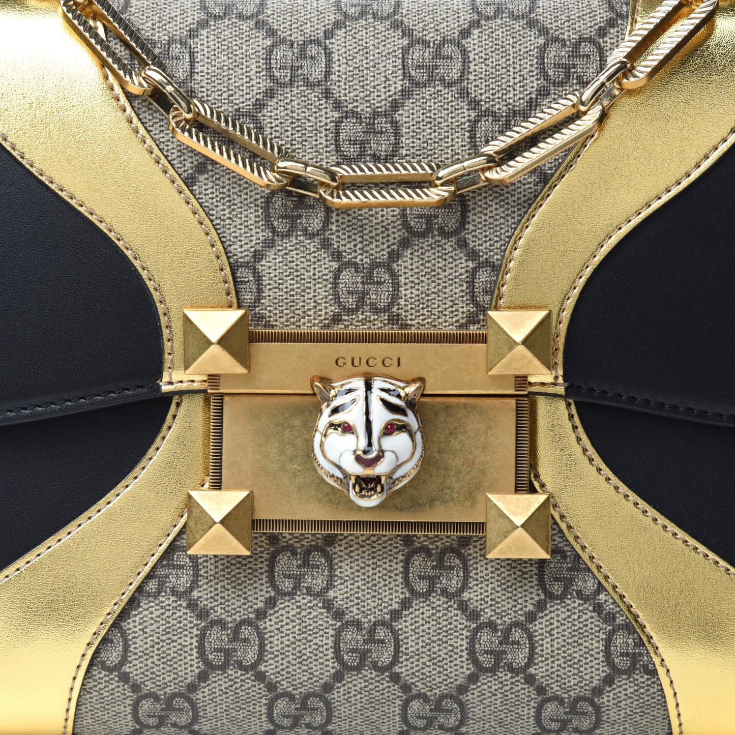 GG Supreme Monogram Small Osiride Top Handle Bag Black Gold