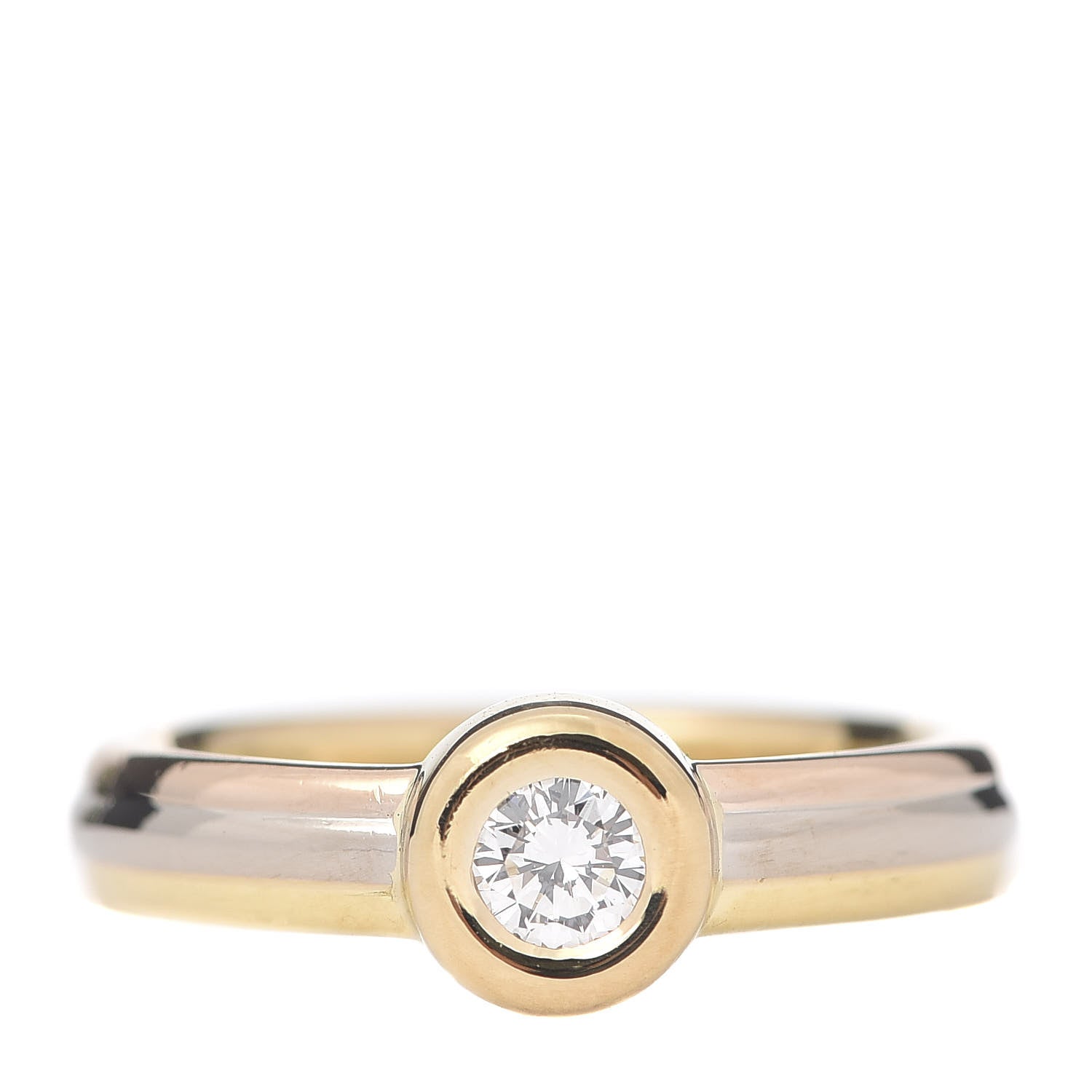 Cartier 18K Pink Yellow White Gold Diamond Solitaire Trinity Ring 48 4.5 1 of 5