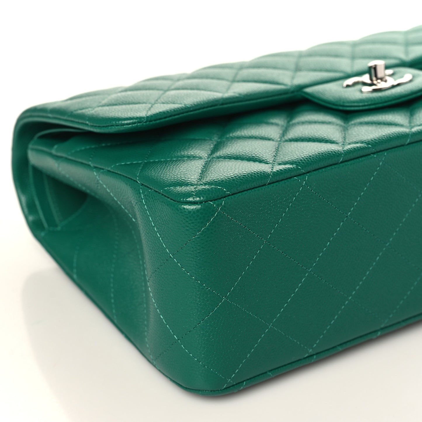 Caviar Quilted Jumbo Double Flap Green