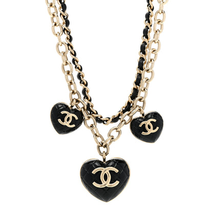 Chanel Metal Lambskin Resin Quilted CC Heart Necklace Black Gold 1 of 6