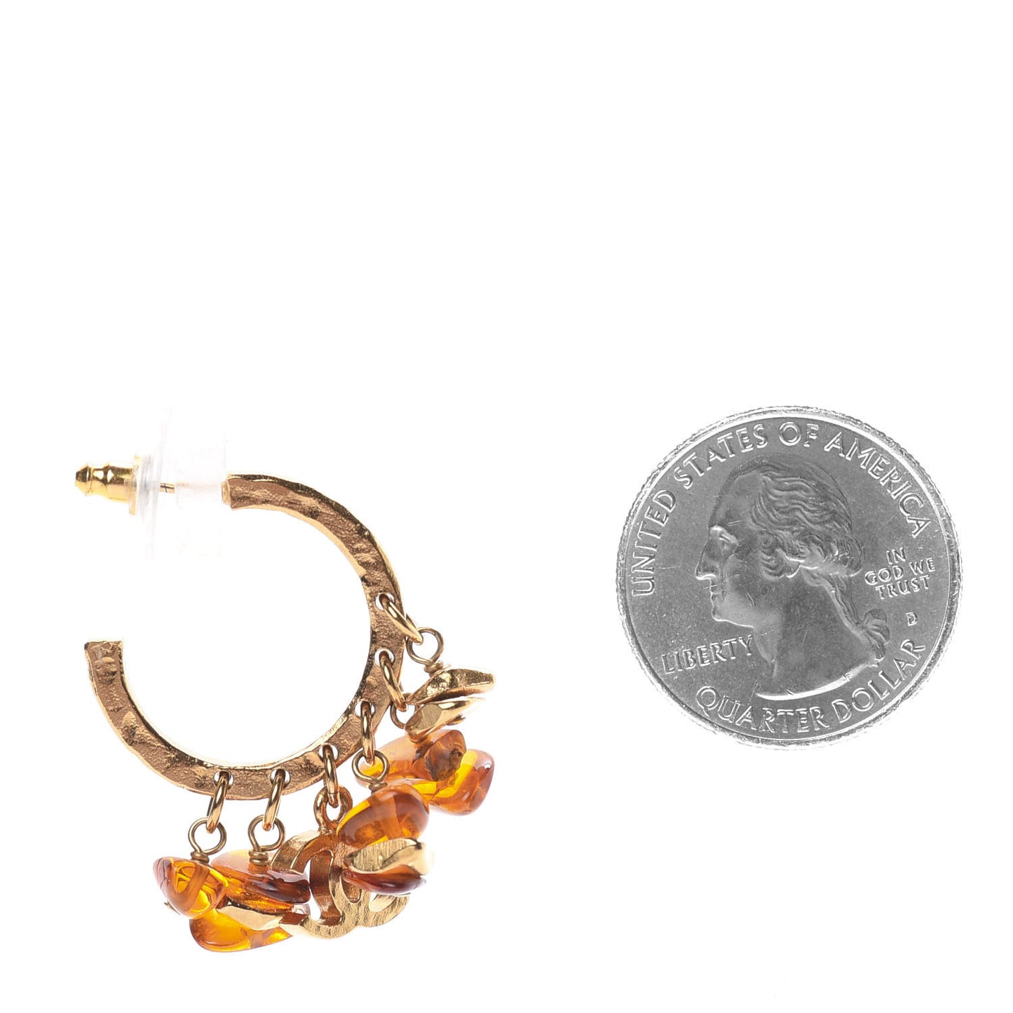 Brushed Metal Bead CC Hoop Earrings Gold