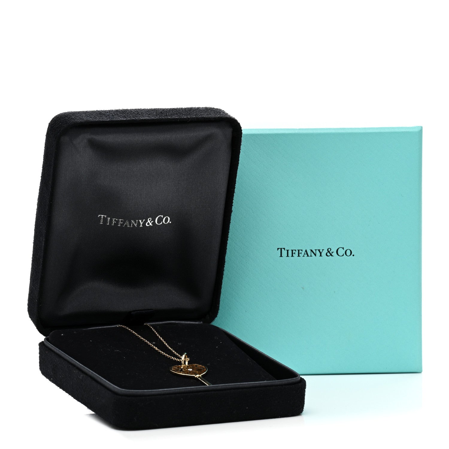Tiffany 18K Yellow Gold Diamond Enchant Heart Key Pendant Necklace 4 of 4