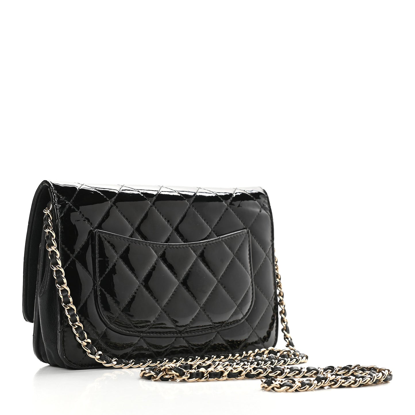 Patent Quilted Wallet On Chain WOC Black