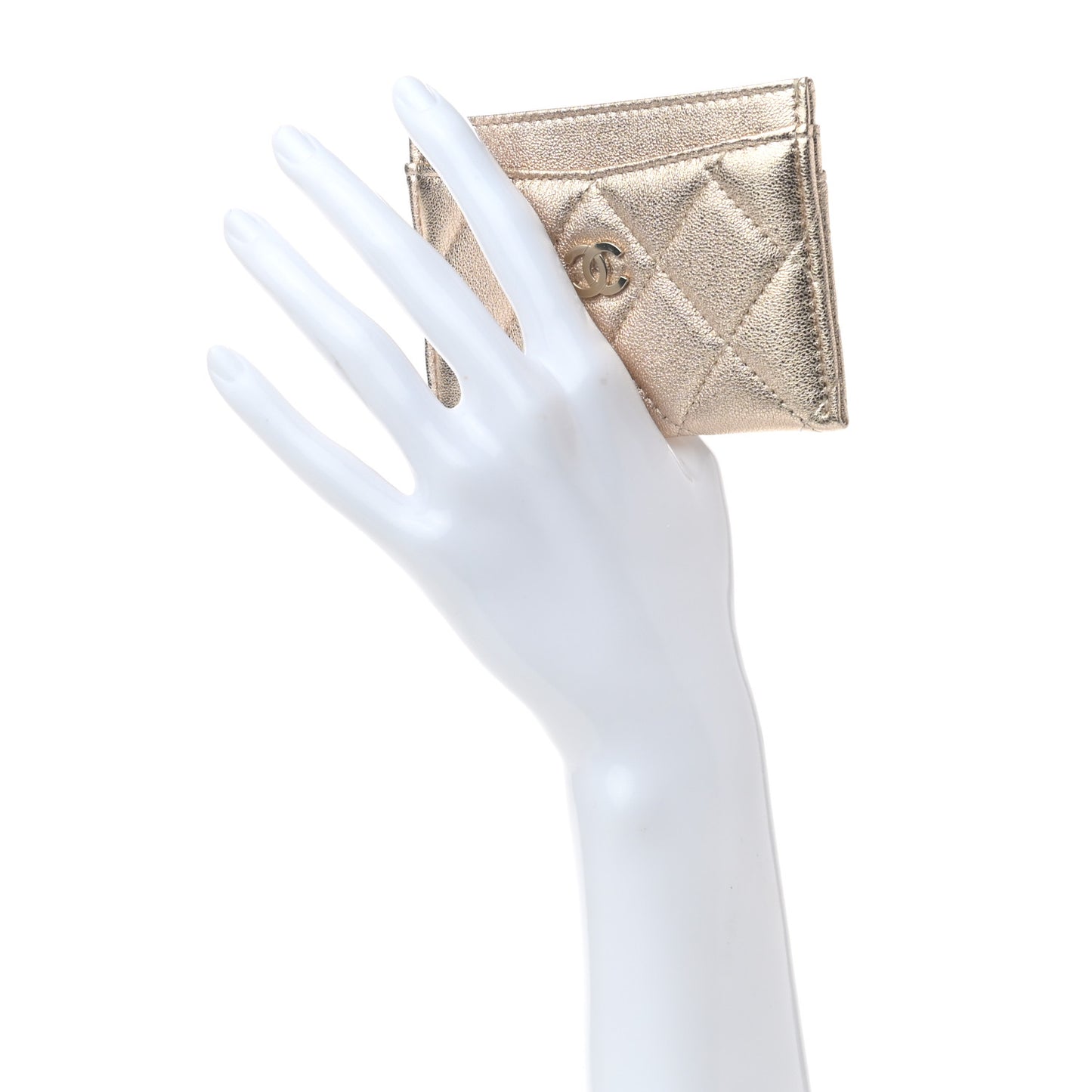 Metallic Lambskin Quilted CC Card Holder Gold