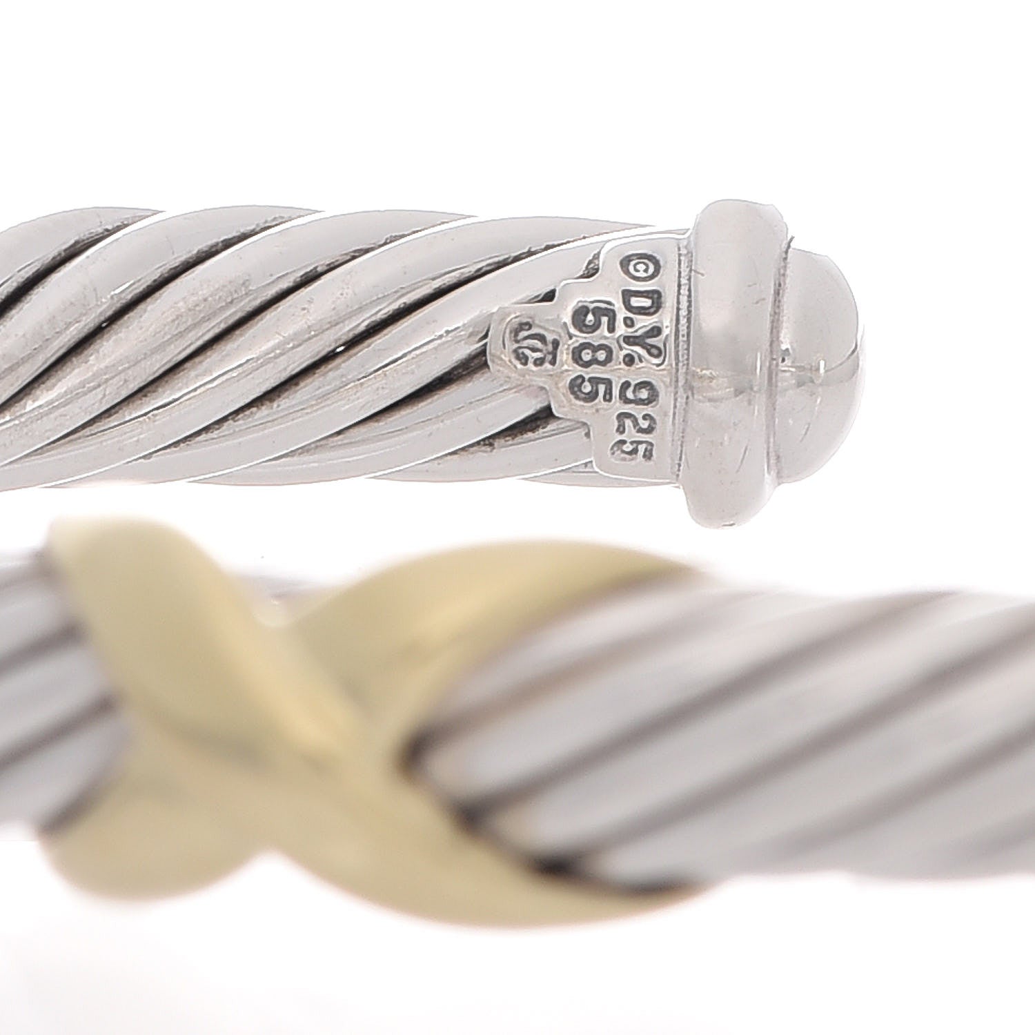 David Yurman Sterling Silver 14K Yellow Gold 7mm X Station Cable Bracelet 4 of 5