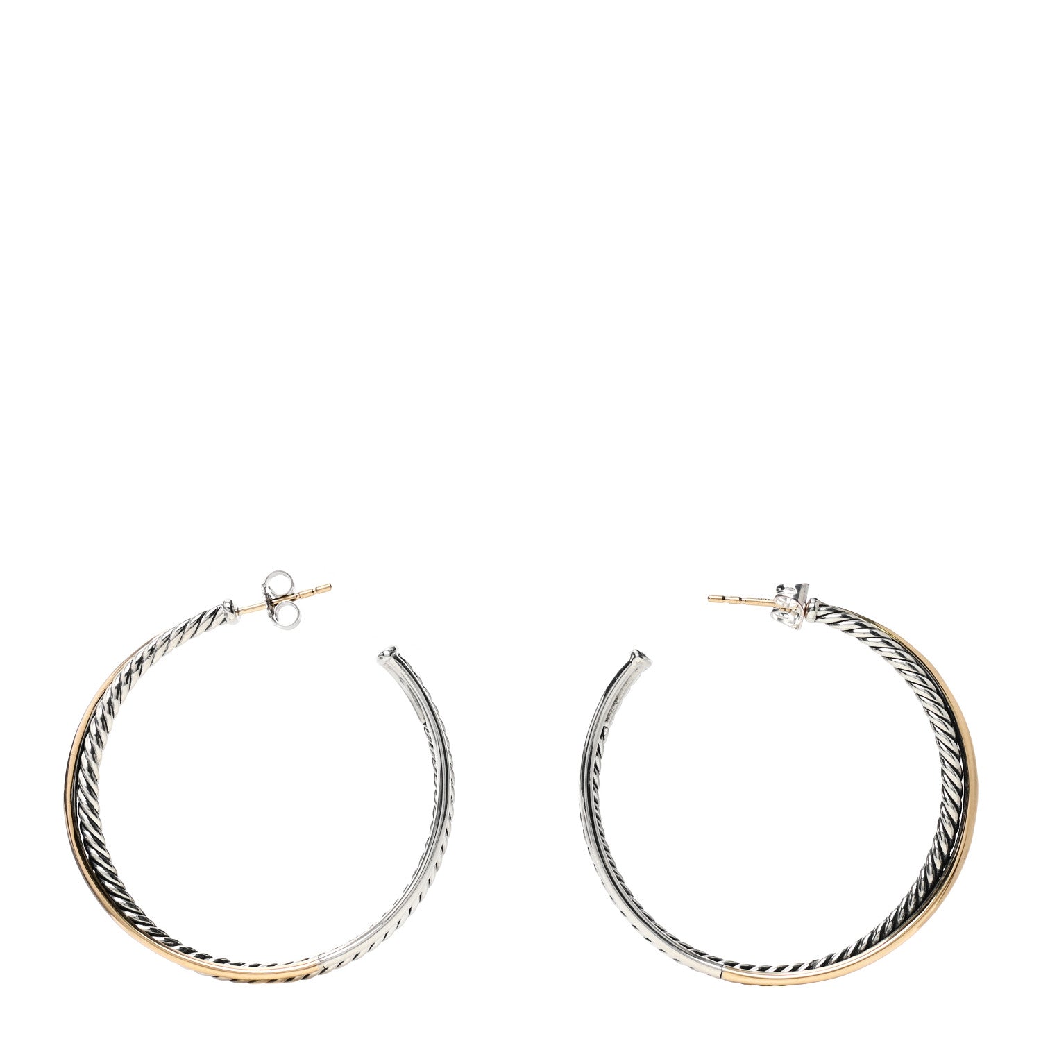 David Yurman Sterling Silver 18K Yellow Gold 44mm Extra Large Crossover Cable Hoop Earrings 2 of 5
