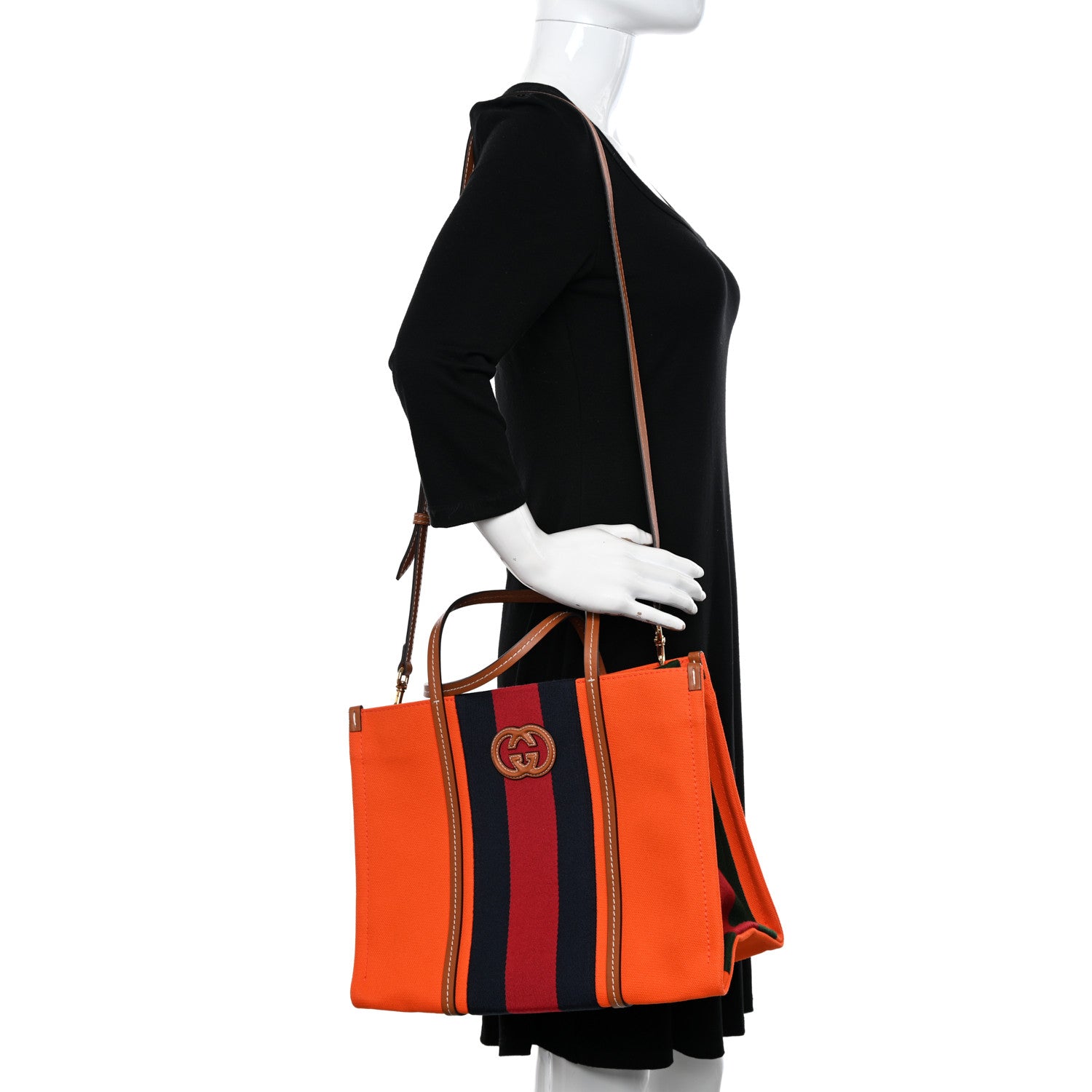 Gucci Canvas Calfskin Web Large Interlocking G Tote Bag Vibrant