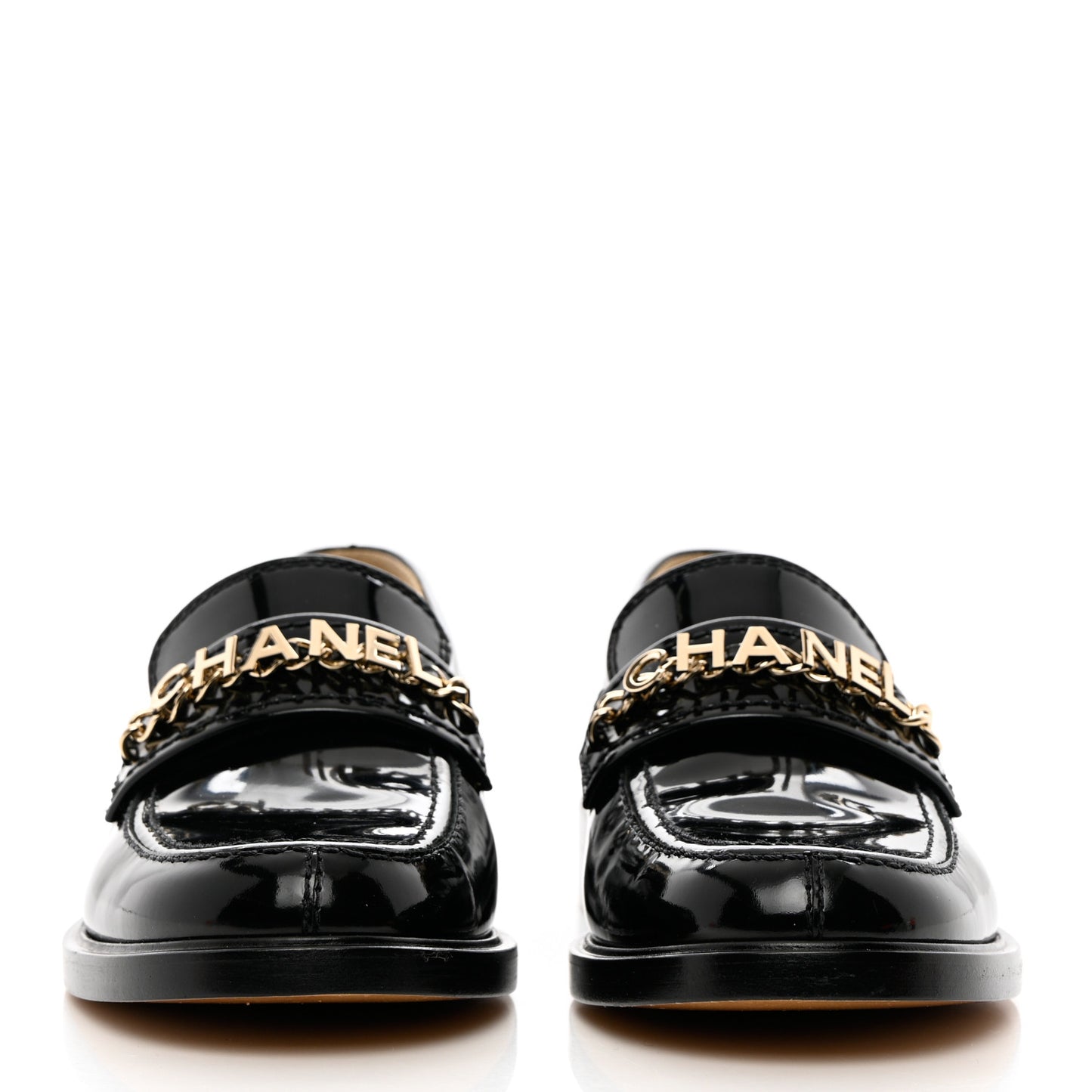 Shiny Calfskin Logo Loafers 39.5 Black