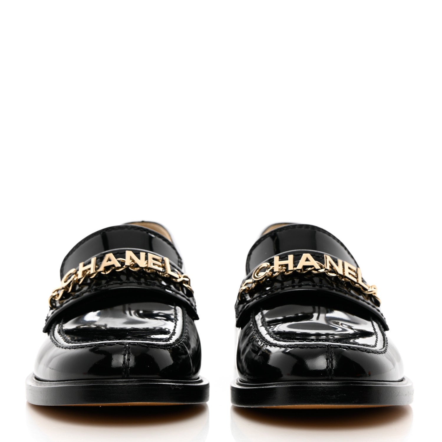 Chanel Shiny Calfskin Logo Loafers 39.5 Black 2 of 12