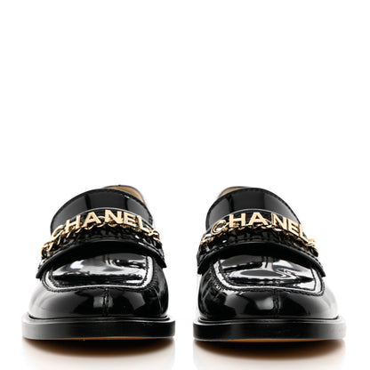 Chanel Shiny Calfskin Logo Loafers 39.5 Black 2 of 12