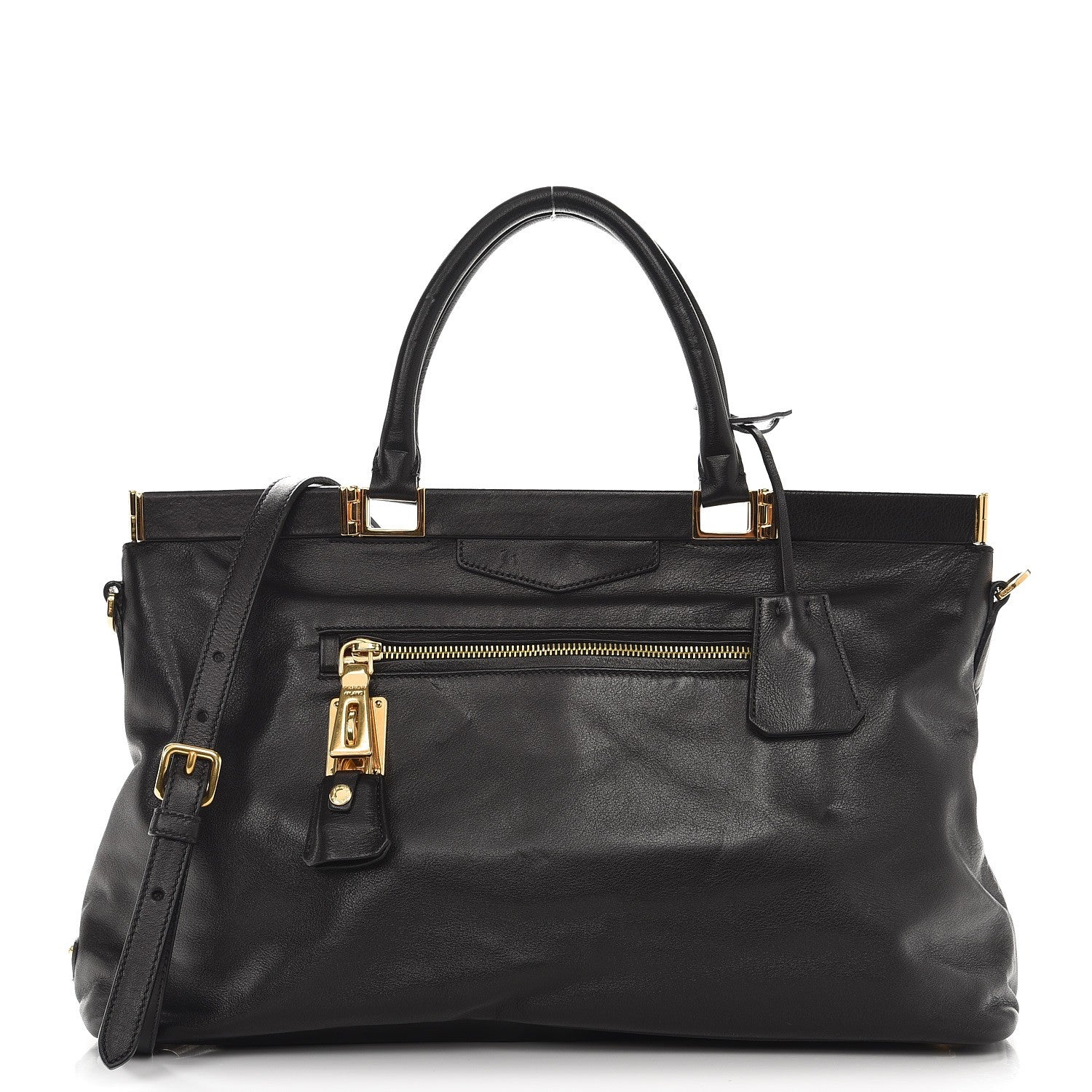 Prada Soft Calf Frame Shoulder Bag Black 1 of 9