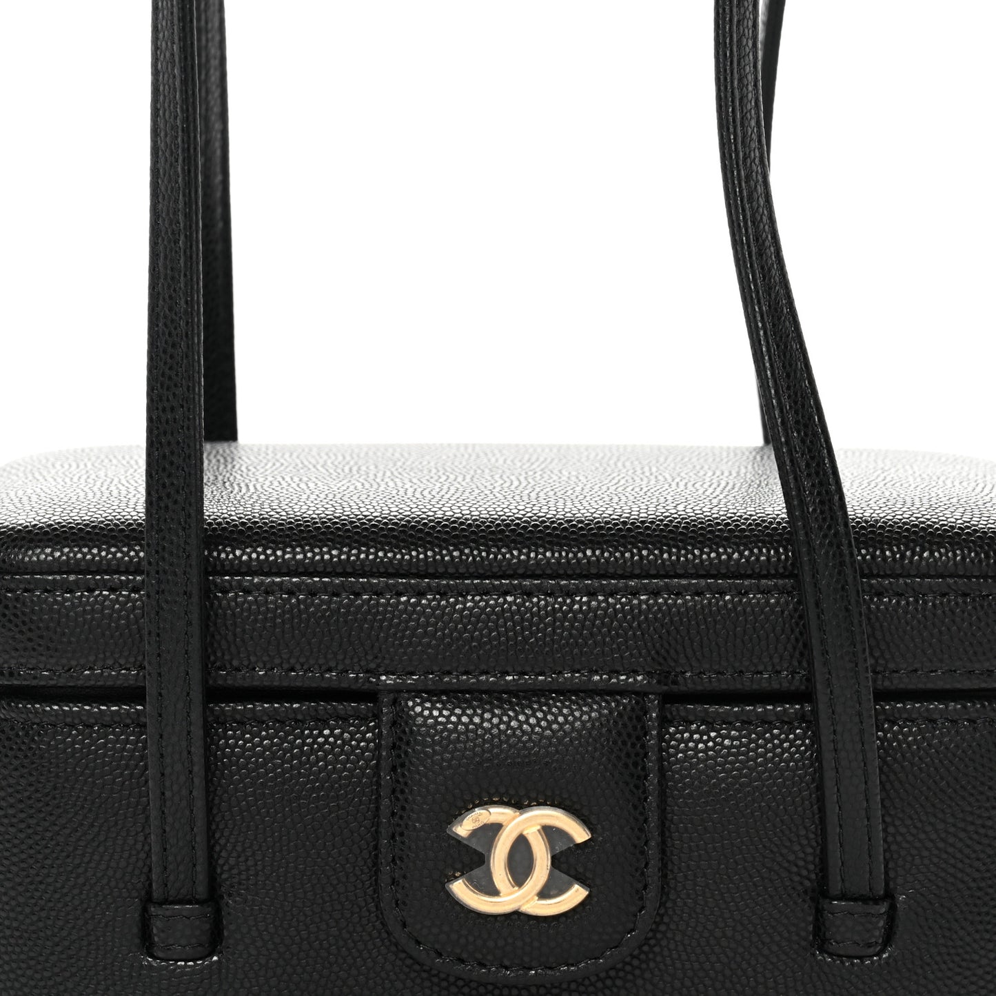 Shiny Caviar Preppy Coco Long Vanity With Strap Black