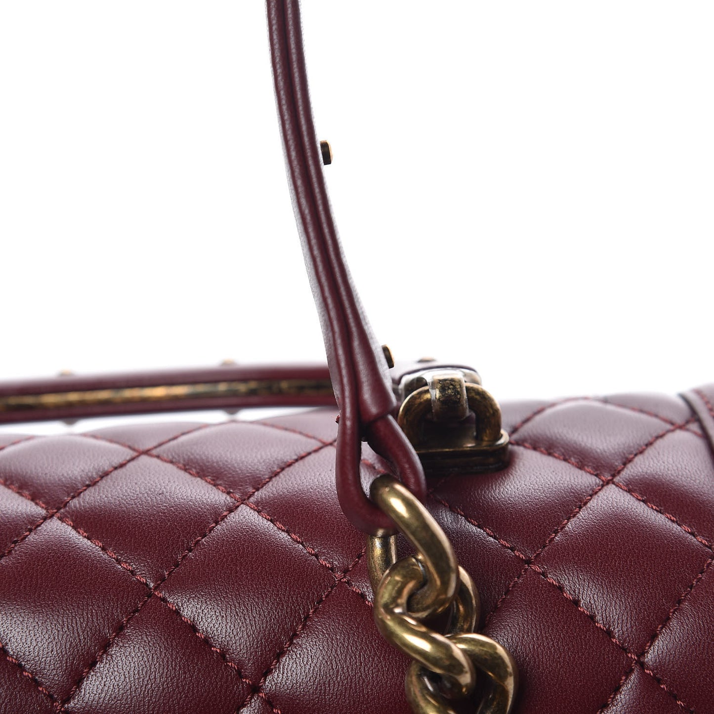 Lambskin Quilted Medium Boy Studded Handle Flap Burgundy Gold