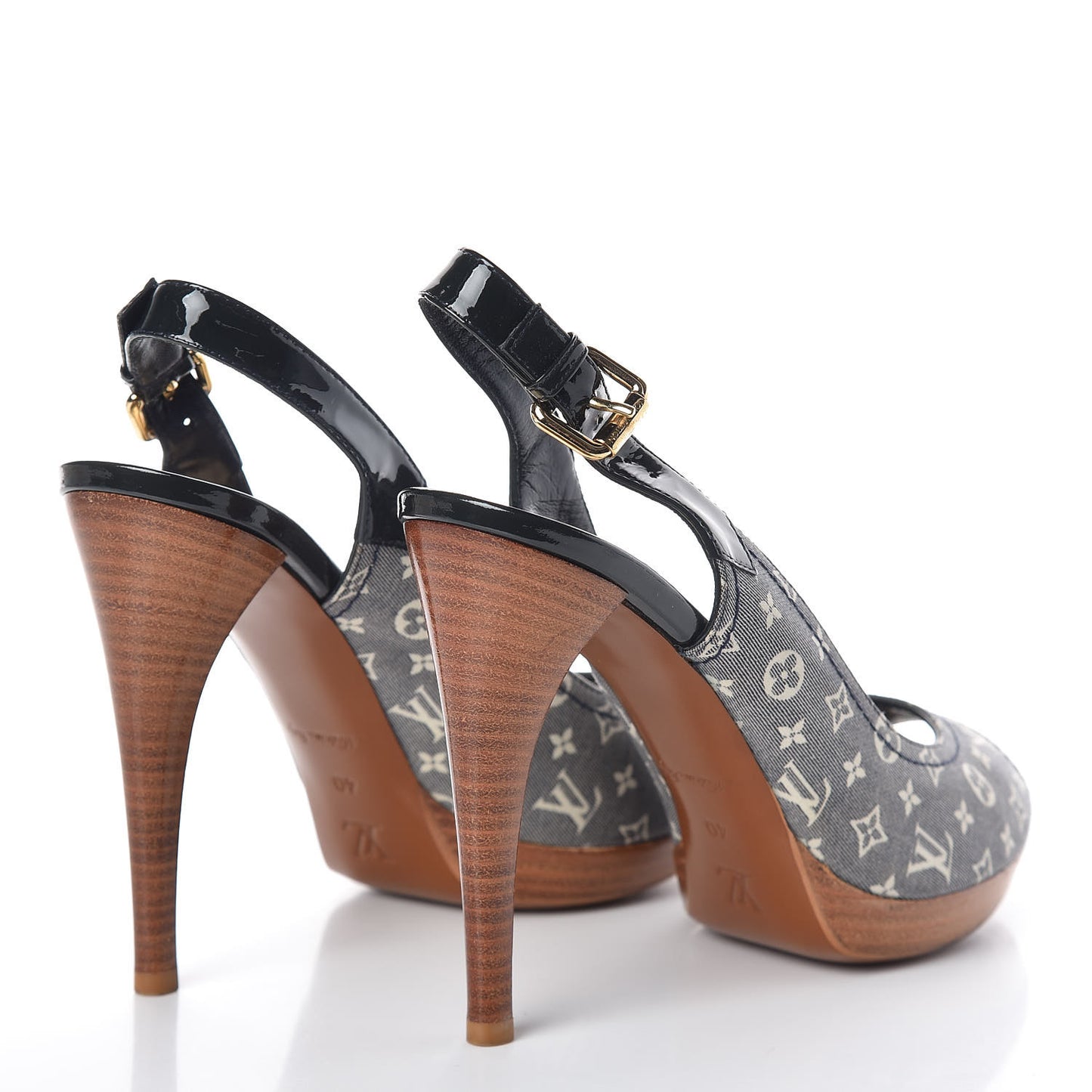 Monogram Denim Peep Toe Pumps 40 Blue