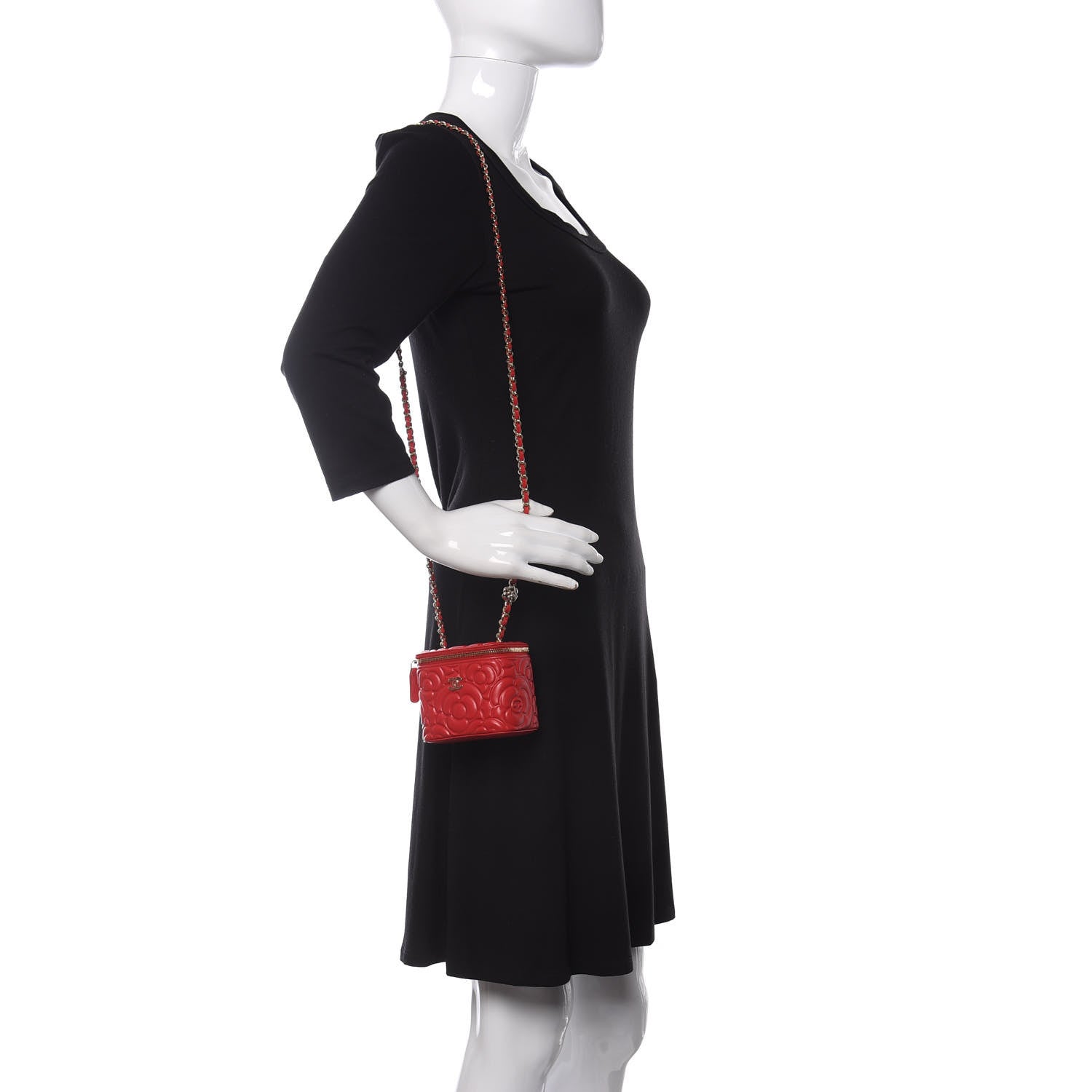 Chanel Lambskin Camellia Embossed Mini Vanity Case With Chain Red 2 of 10