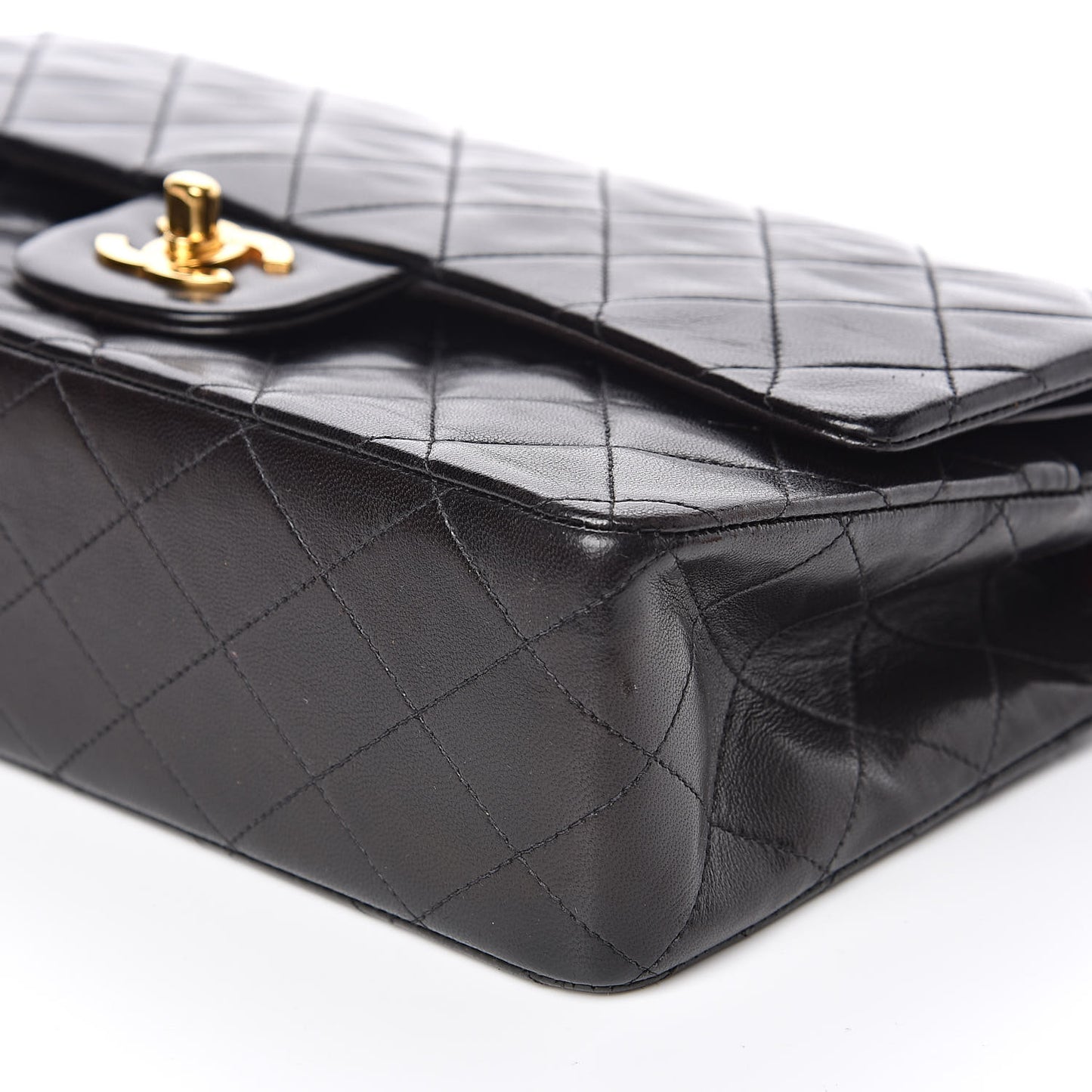 Lambskin Quilted Medium Double Flap Black