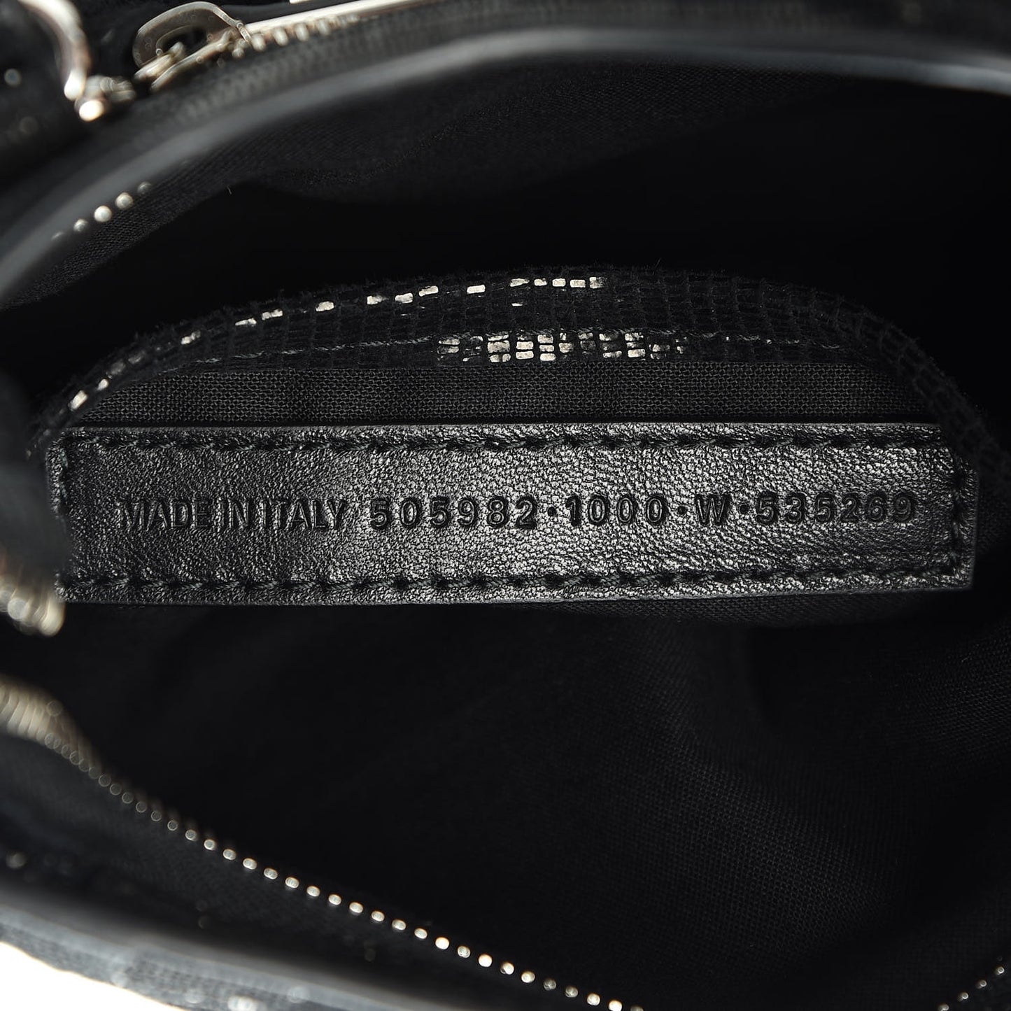 Lizard Embossed Agneau Silver Metallic Edge Hardware Nano City Black