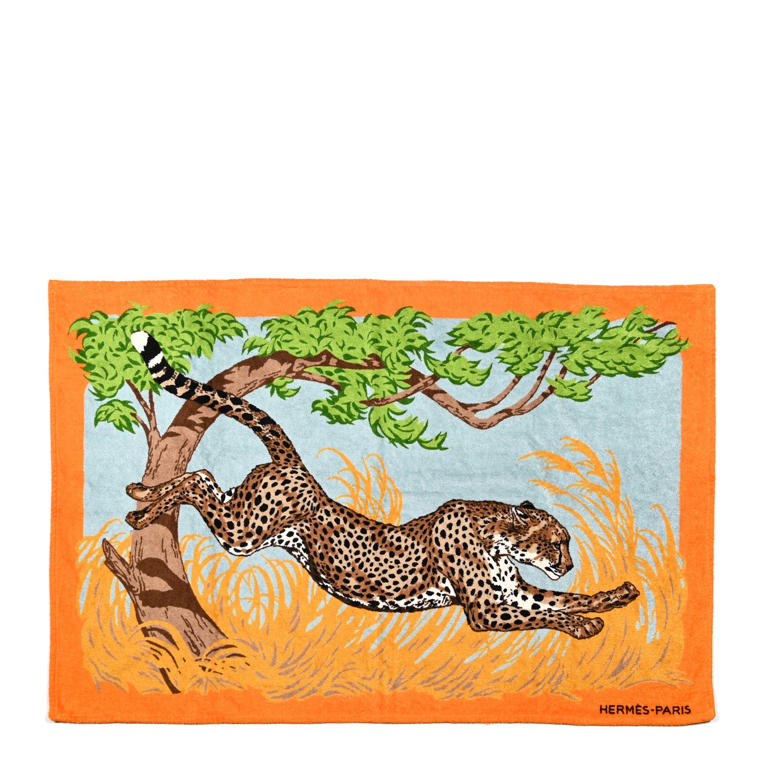 Hermes Cotton Terry Guepard Beach Towel Orange Ciel 1 of 7