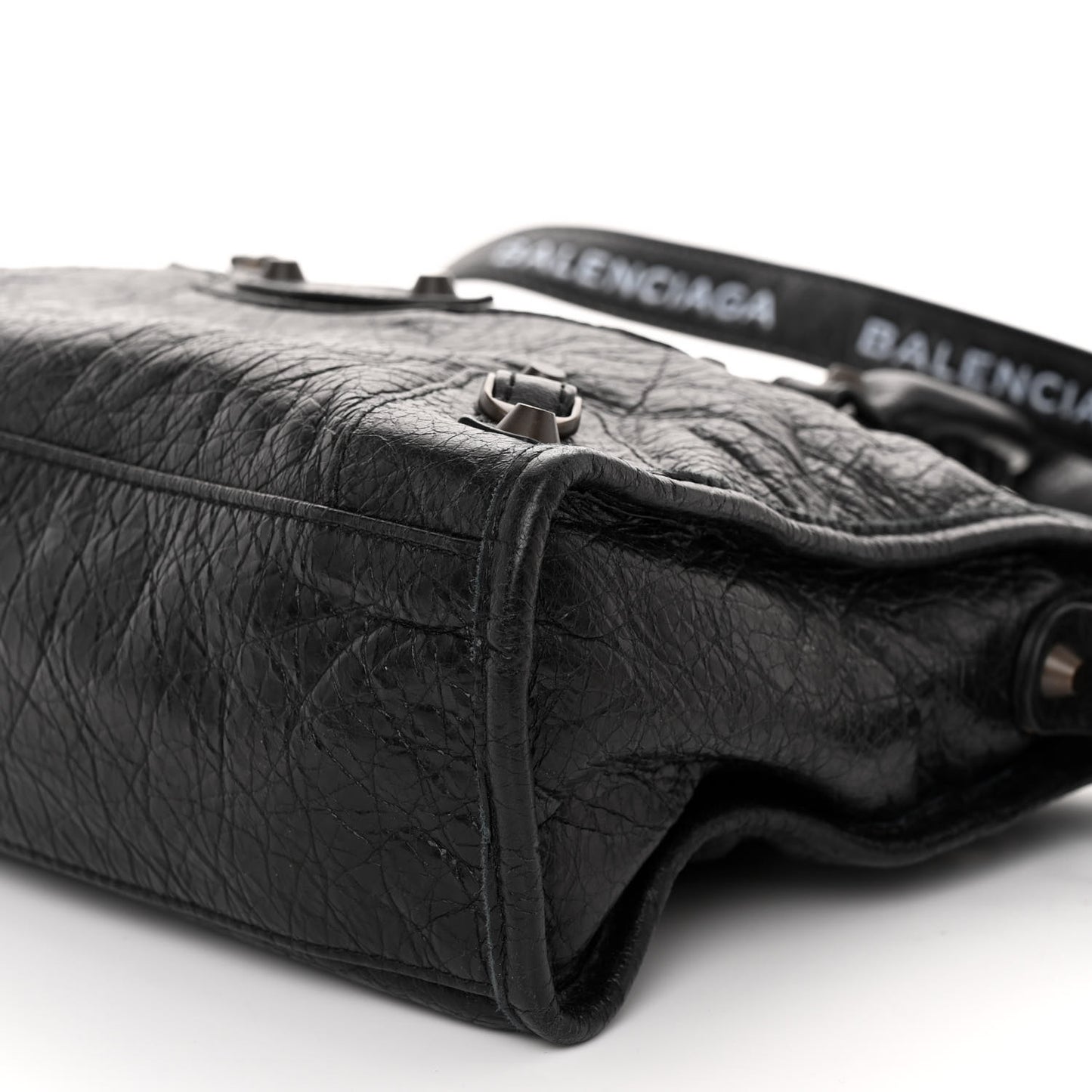 Agneau Classic Hardware S City Logo Strap Black White