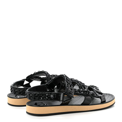 Chanel Laminated Goatskin Chain Sandals 39 Black 4 of 9