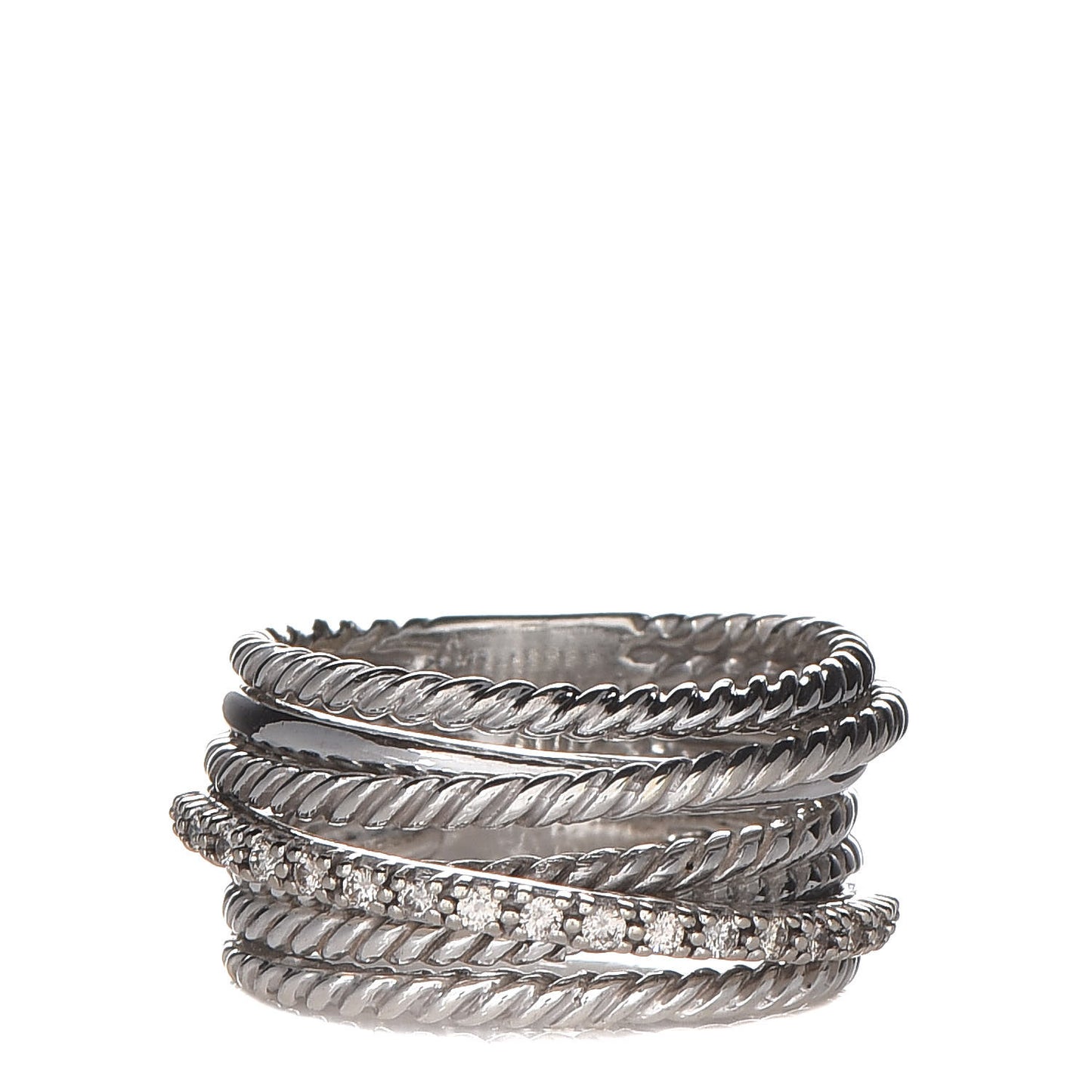 Sterling Silver 14K White Gold Diamond 11mm Wide Crossover Cable Ring 53 6.5