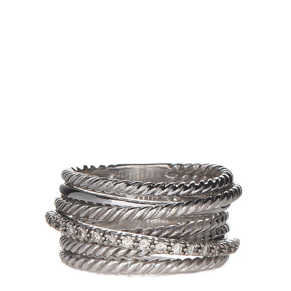 David Yurman Sterling Silver 14K White Gold Diamond 11mm Wide Crossover Cable Ring 53 6.5 1 of 4