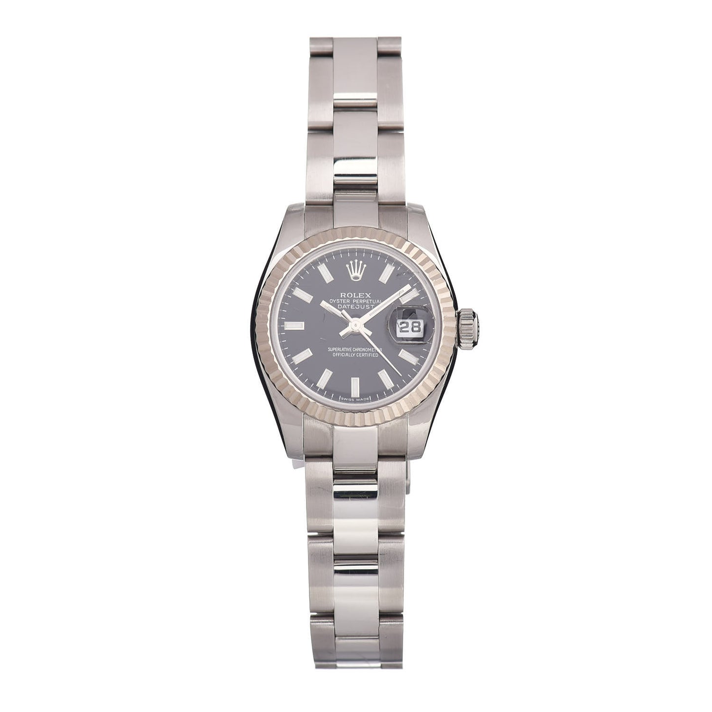 Stainless Steel 18K White Gold 26mm Oyster Perpetual Datejust Watch Black 179174
