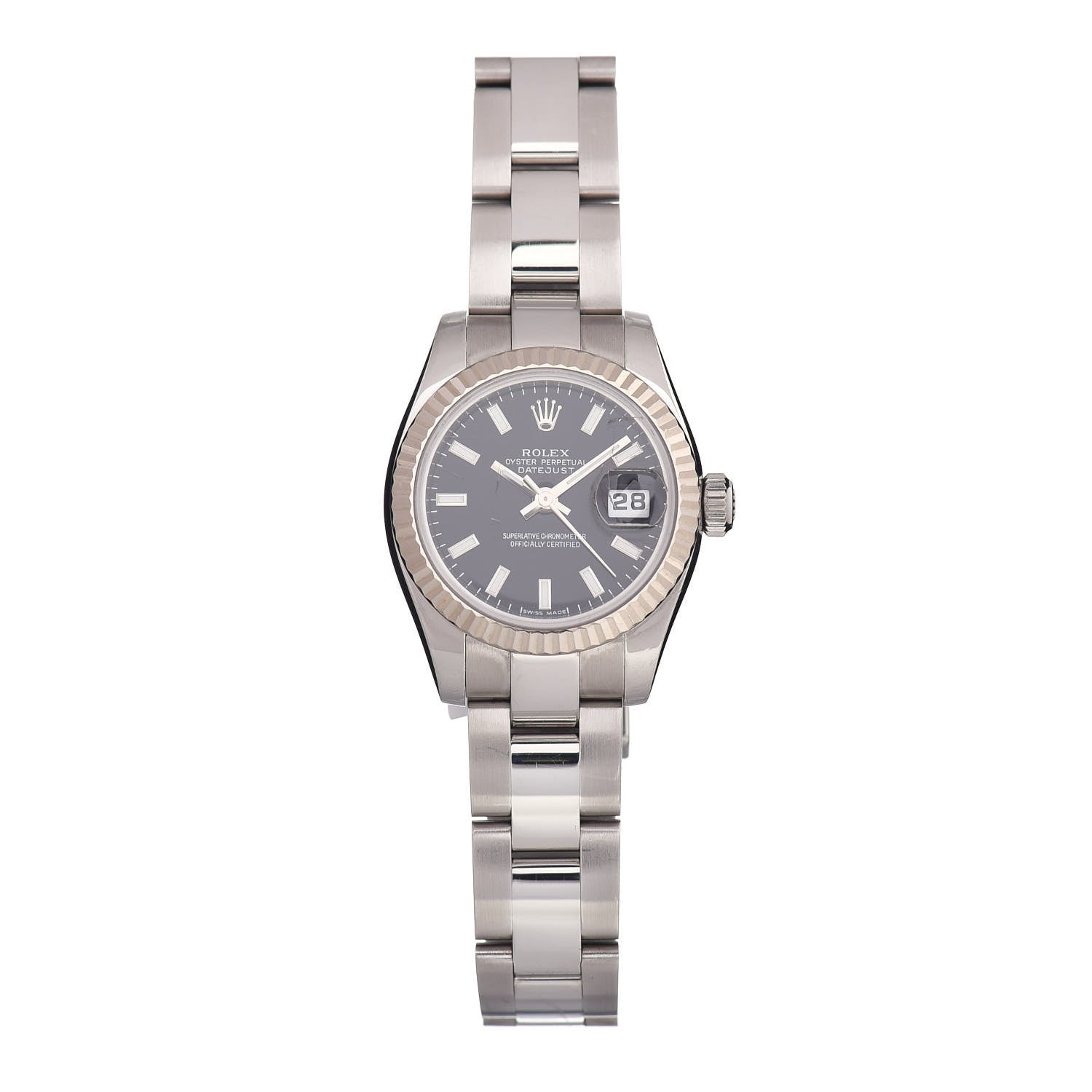 Rolex Stainless Steel 18K White Gold 26mm Oyster Perpetual Datejust Watch Black 179174 1 of 5
