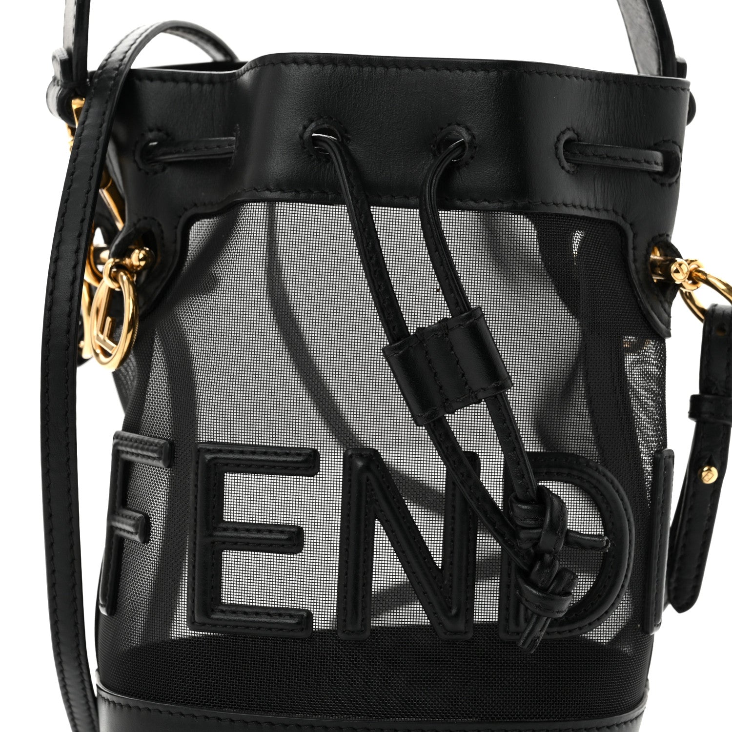 Fendi Mesh Vitello King F is Fendi Logo Embroidered Mini Mon Tresor Bucket Bag Black 7 of 11
