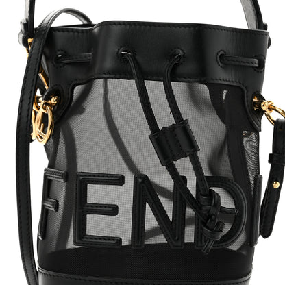 Fendi Mesh Vitello King F is Fendi Logo Embroidered Mini Mon Tresor Bucket Bag Black 7 of 11