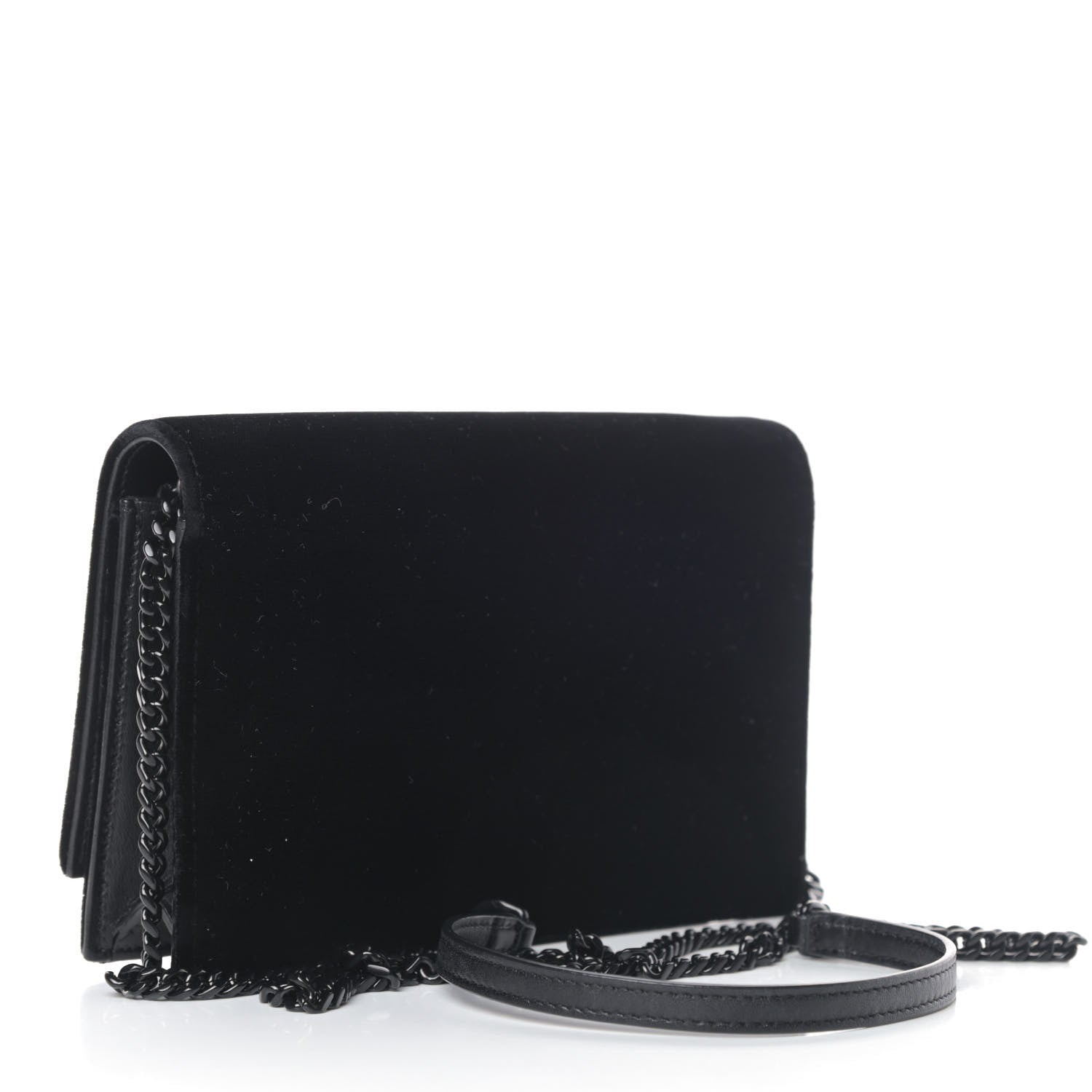 Saint Laurent Velvet Crystal Monogram Kate Tassel Chain Wallet Black 2 of 7