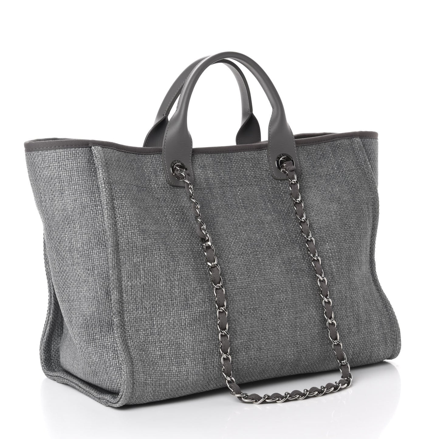 Woven Straw Raffia Medium Deauville Tote Grey