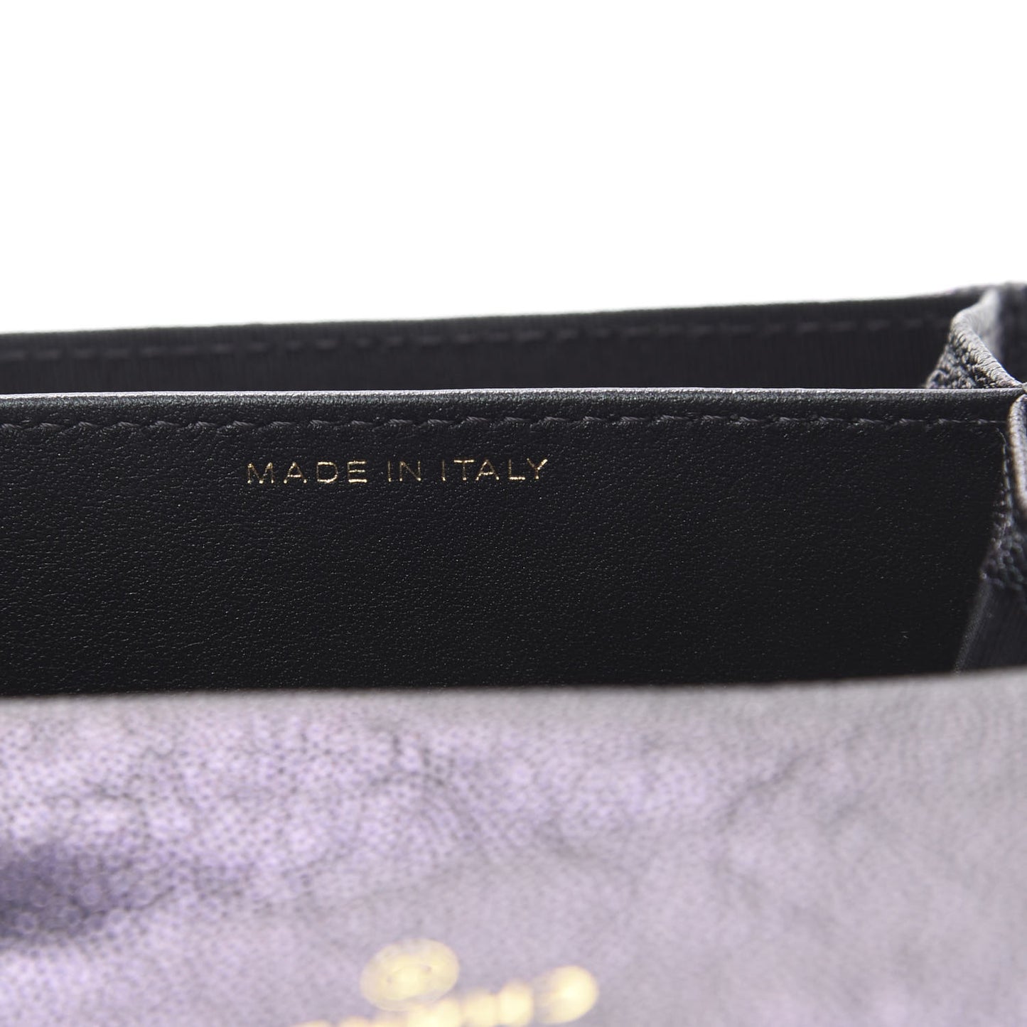 Iridescent Caviar Quilted Flap Card Holder Wallet Black