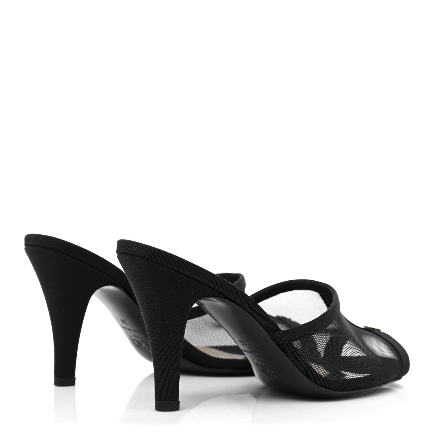Chanel Mesh Grosgrain Cap Toe CC Mules 39 Black 36 Black 4 of 10