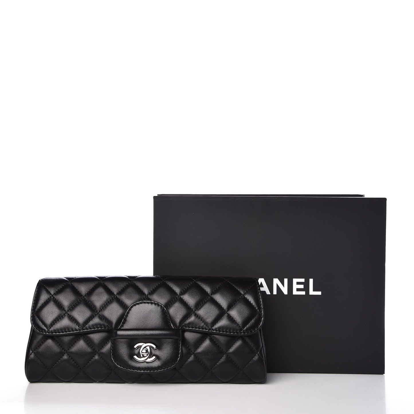 Lambskin Quilted Large Flap Clutch Black
