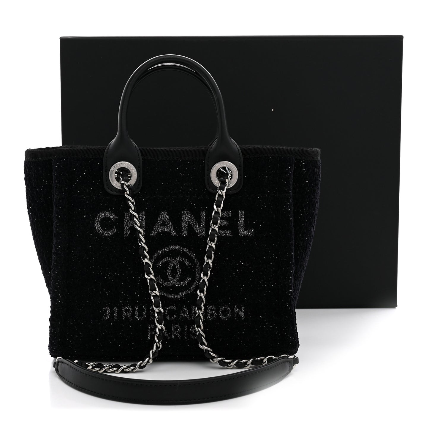 Lurex Canvas Mini Deauville Tote Black