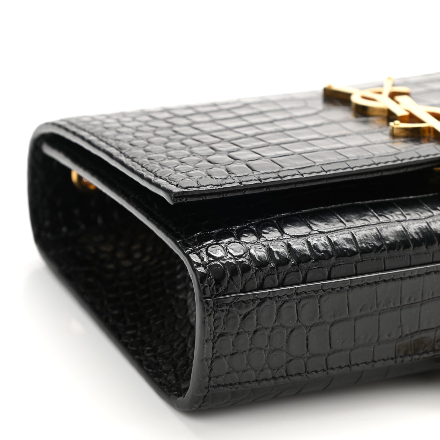 Calfskin Crocodile Embossed Small Classic Monogram Kate Tassel Satchel Black