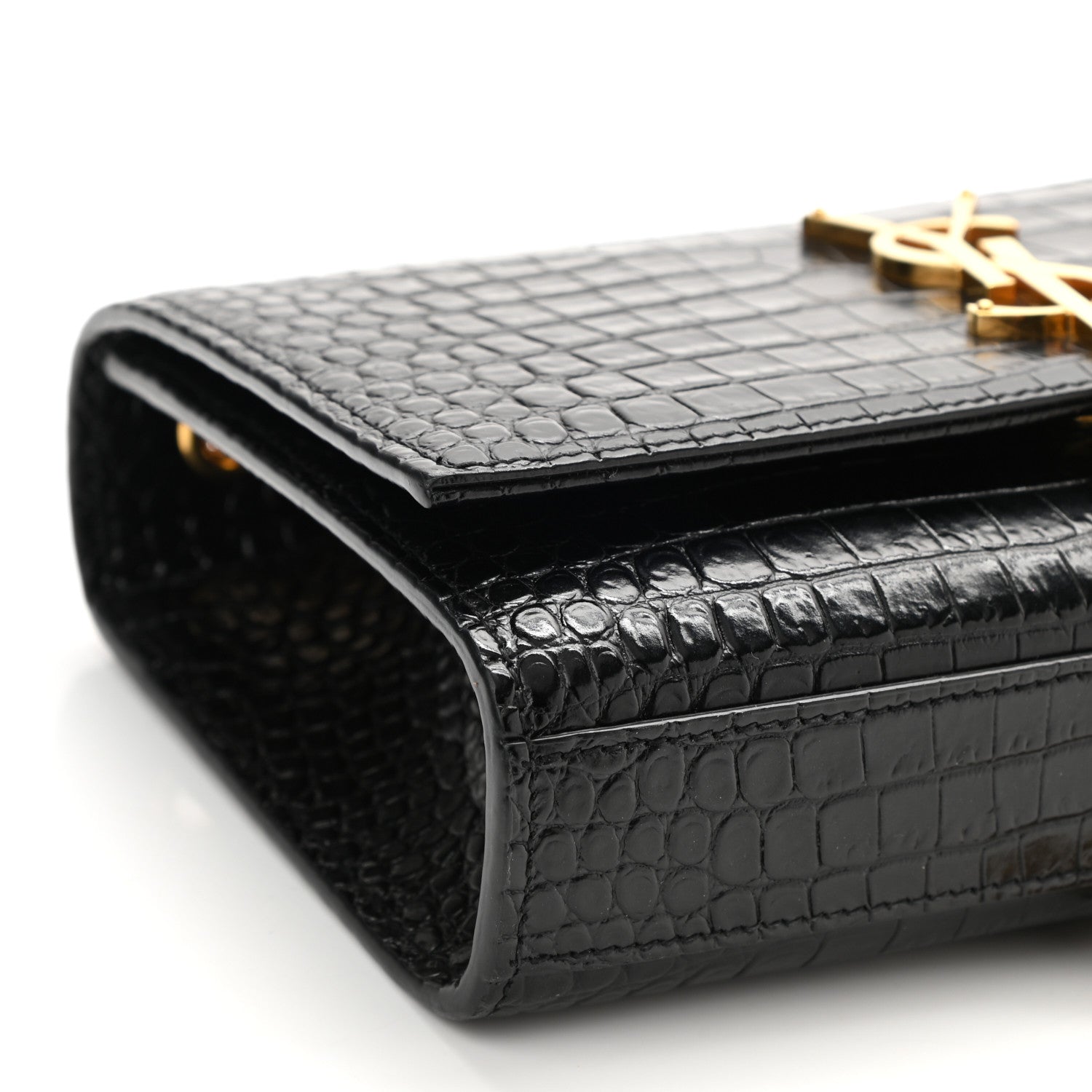 Saint Laurent Calfskin Crocodile Embossed Small Classic Monogram Kate Tassel Satchel Black 9 of 10
