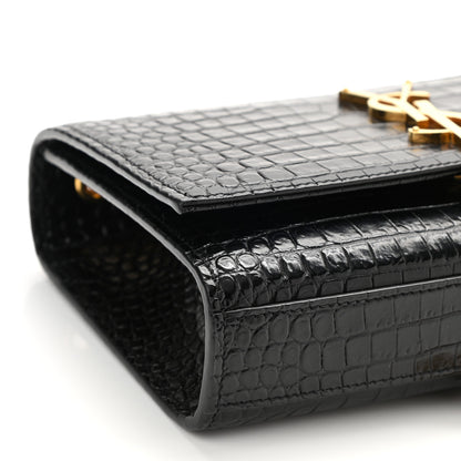 Saint Laurent Calfskin Crocodile Embossed Small Classic Monogram Kate Tassel Satchel Black 9 of 10