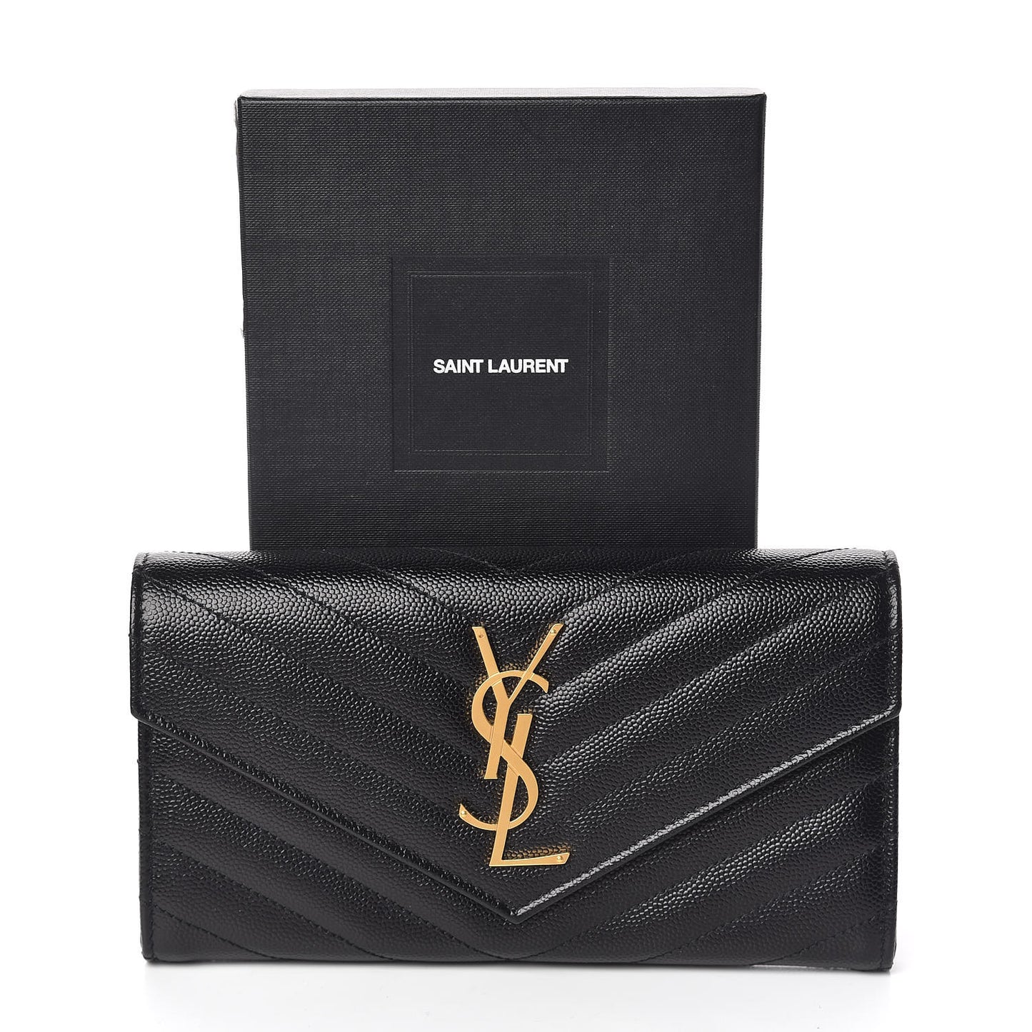 Grain De Poudre Matelasse Chevron Monogram Flap Wallet Black