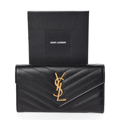 Saint Laurent Grain De Poudre Matelasse Chevron Monogram Flap Wallet Black 7 of 7