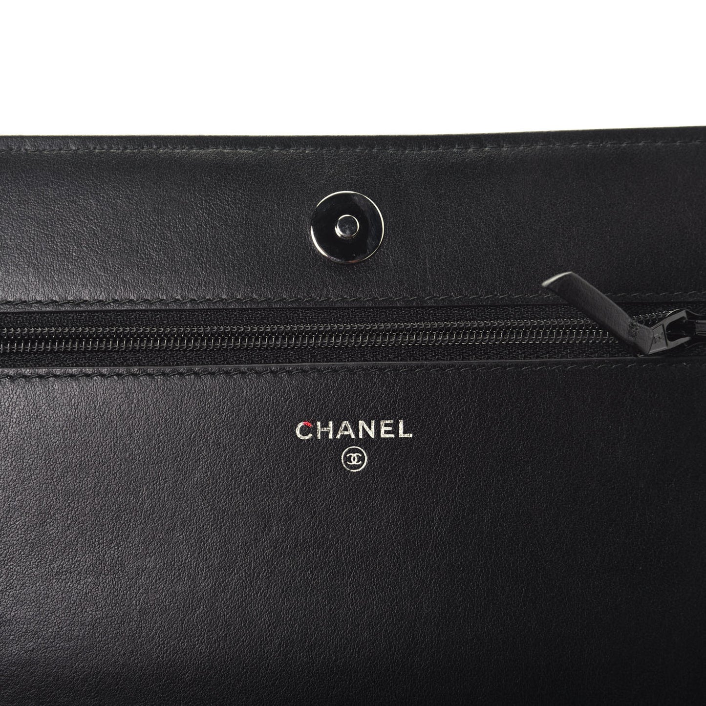 Calfskin Diagonal Chevron Quilted Tassel Wallet On Chain WOC Black