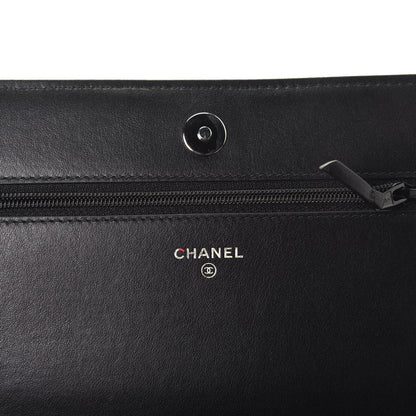 Chanel Calfskin Diagonal Chevron Quilted Tassel Wallet On Chain WOC Black 9 of 10