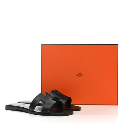 Hermes Box Calfskin Oran Sandals 37 Black 9 of 9